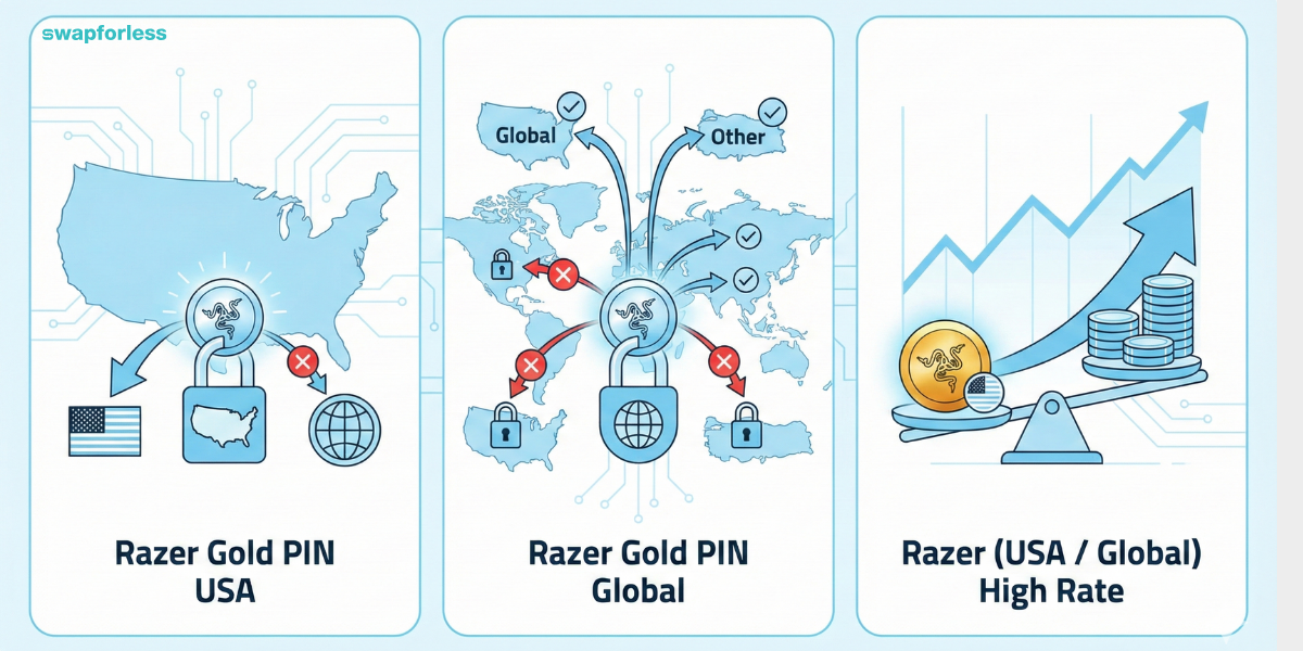 ما الفرق بين مسميات بطاقات ريزر (USA, Global, High Rate)؟