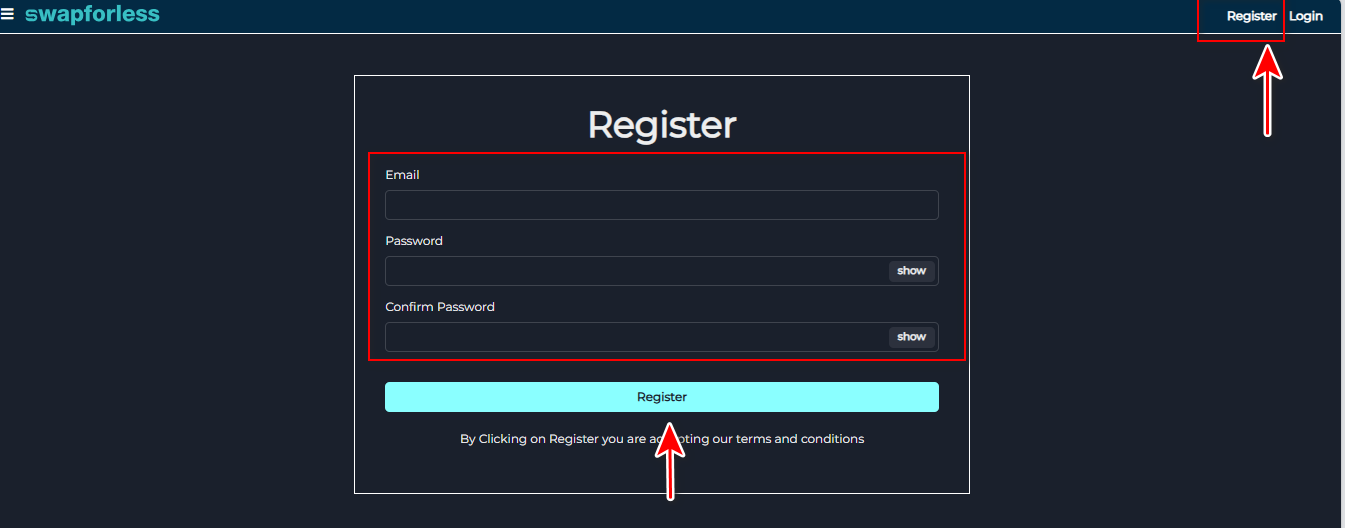 How to Register on Swapforless