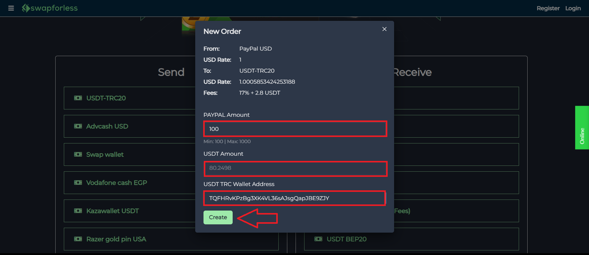 خطوات شراء USDT عن طريق swapforless