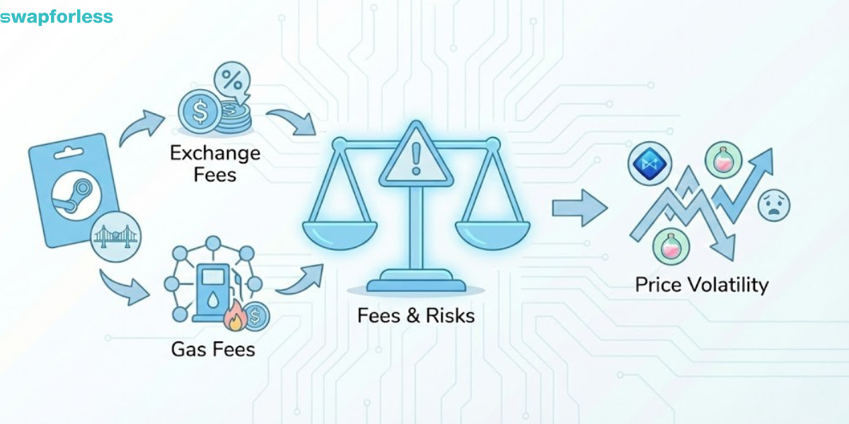 ما الرسوم والمخاطر عند تحويل بطاقات الهدايا إلى AXS أو SLP؟
