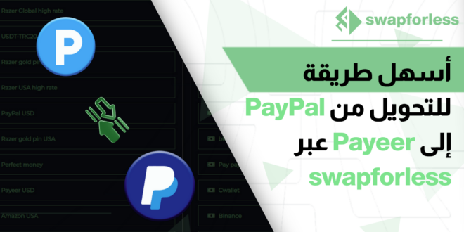 أسهل طريقة للتحويل من PayPal إلى Payeer عبر Swapforless 