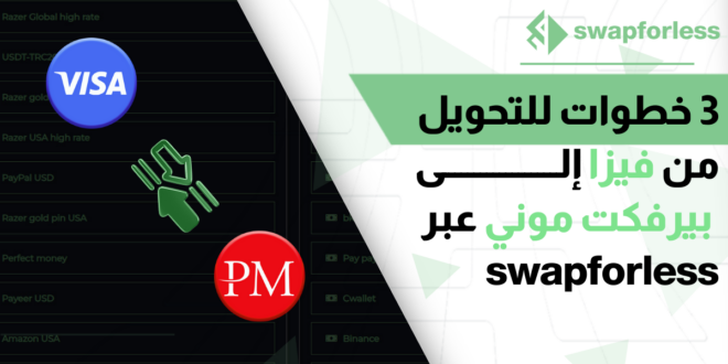 3 خطوات للتحويل من فيزا إلى بيرفكت موني عبر swapforless