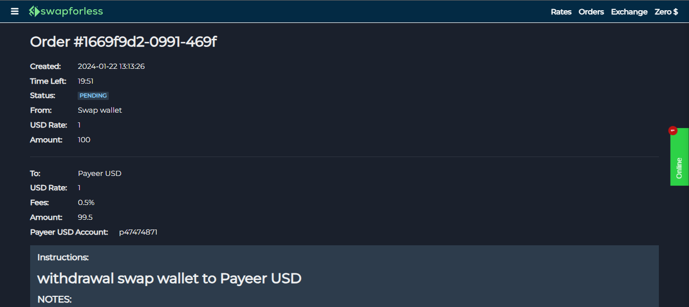 Withdrawing Balance from Swap wallet to Payeer