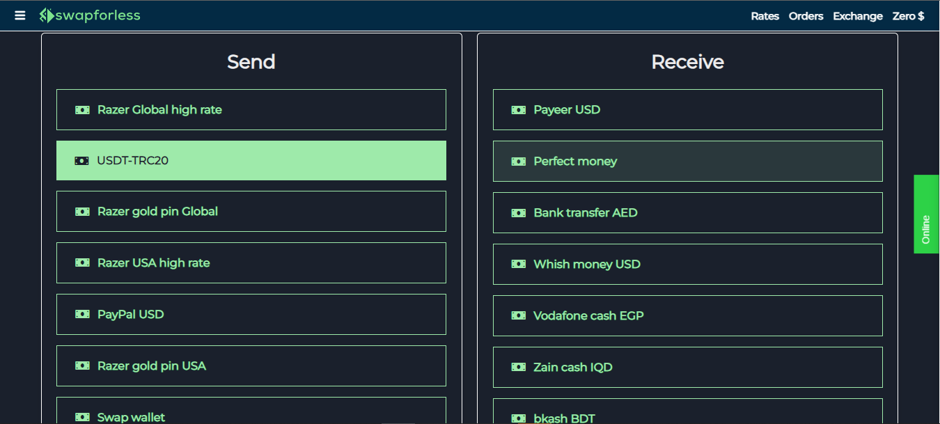 How to Deposit and Transfer from USDT to Perfect Money via SwapForLess