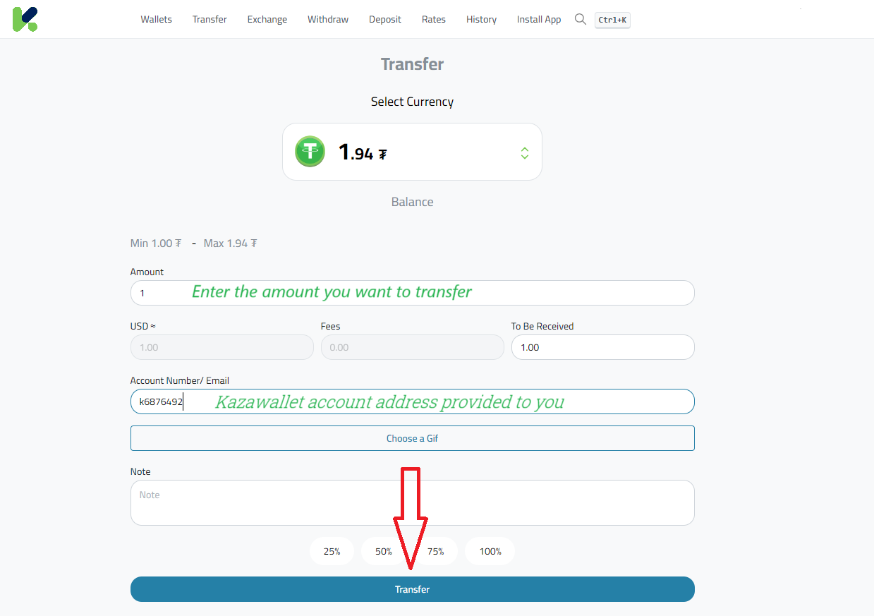 Steps to Transfer from Swap Wallet to Kazawallet