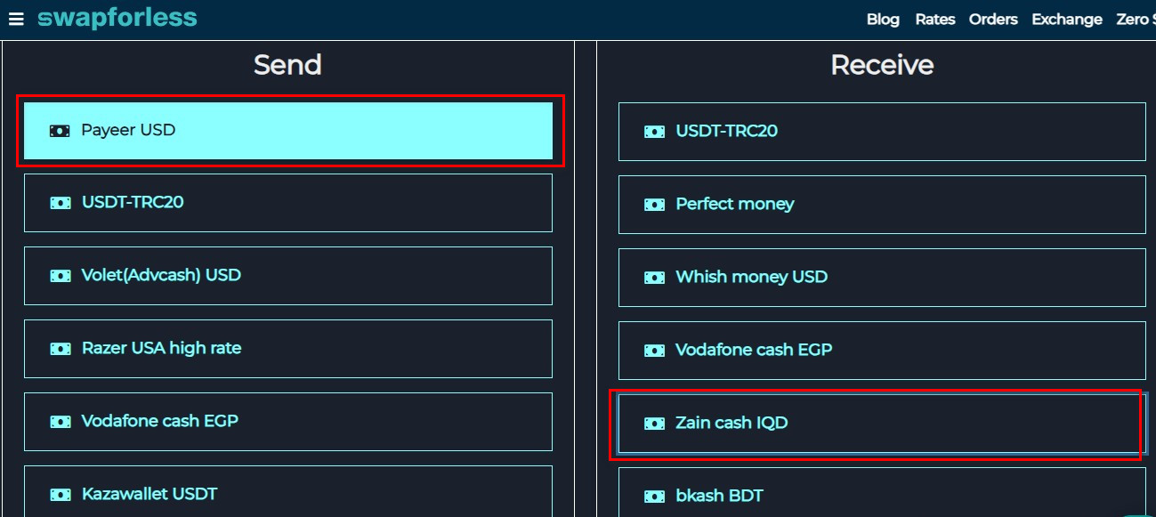 Steps to Exchange from Payeer to Zain Cash via Swapforless