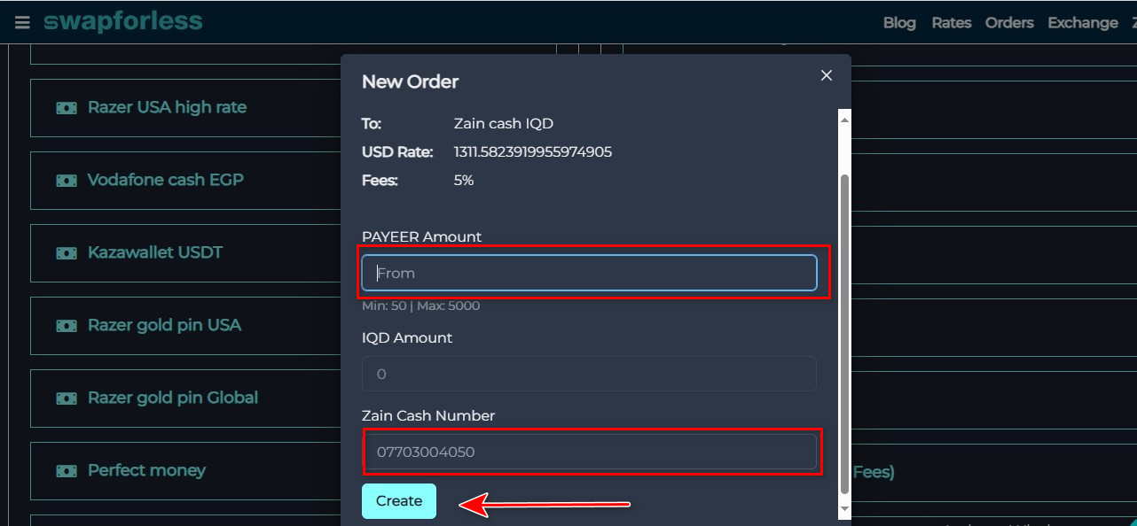 Steps to Exchange from Payeer to Zain Cash via Swapforless