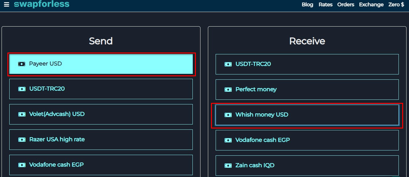 How to exchange funds from Payeer to Whish Money via Swapforless: