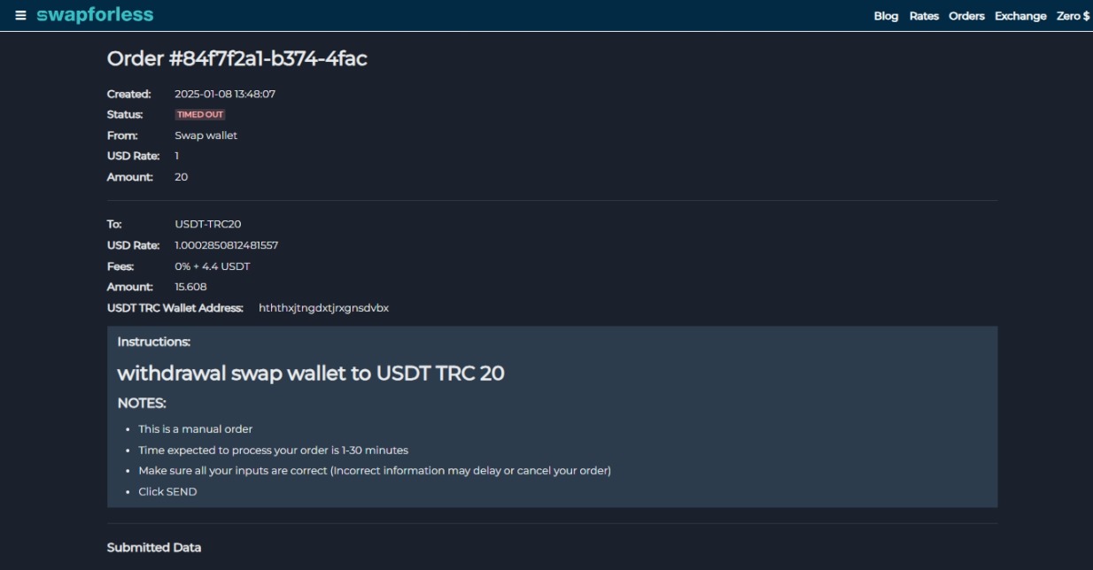 Transferring from Swap Wallet to USDT via Swapforless