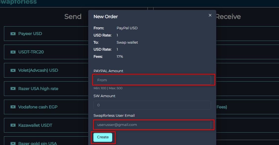 How to transfer funds from PayPal to Swap Wallet