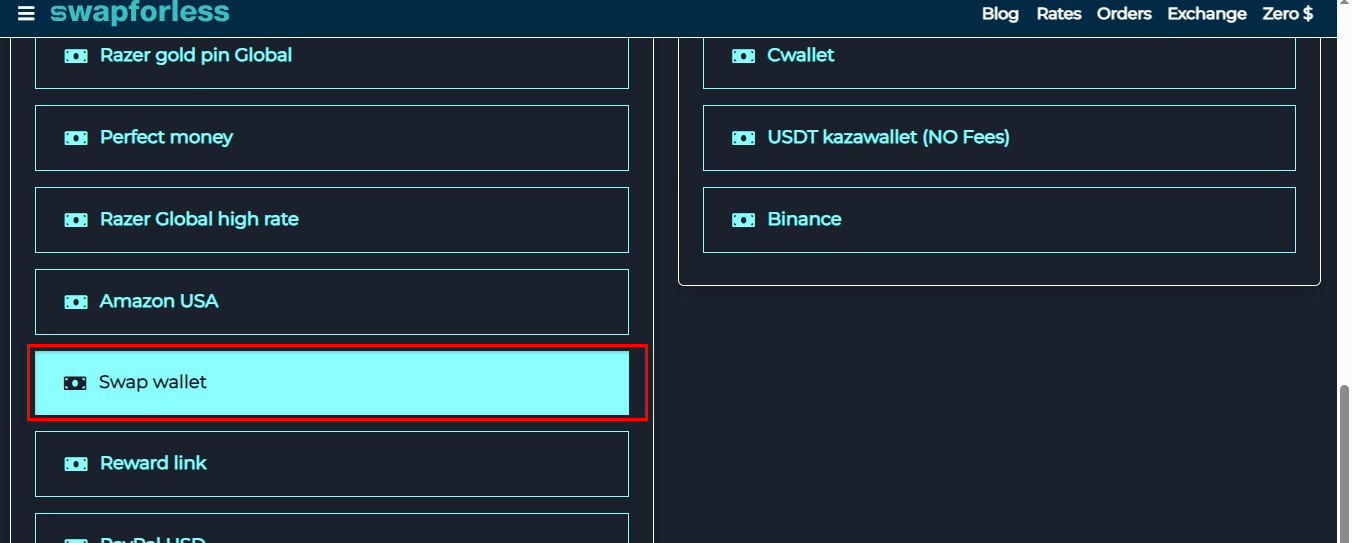 Transferring from Swap Wallet to USDT via Swapforless