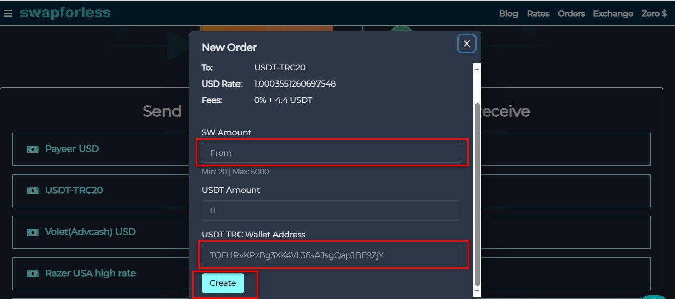 Transferring from Swap Wallet to USDT via Swapforless